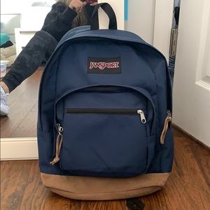 Navy Blue Jansport Backpack with Tan Accents